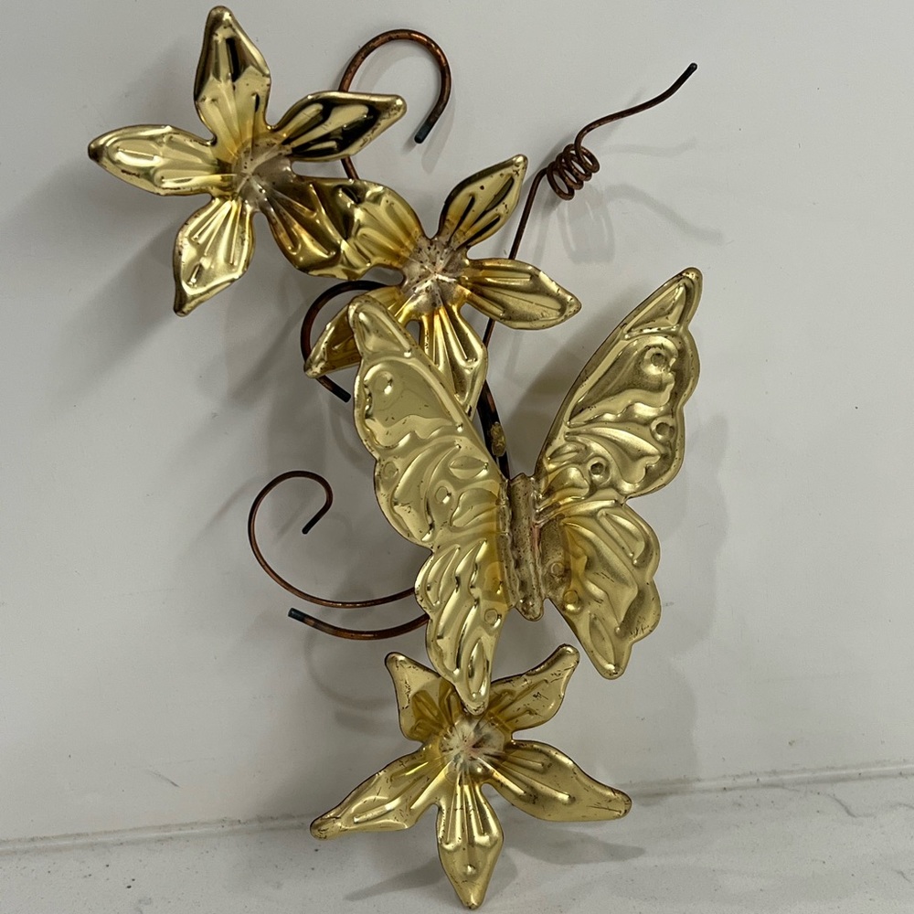Vintage Metal Tin Gold Butterfly Mid Century Tin Wall Decor